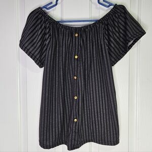 3/$15! Pinstriped Off The Shoulder Short Sleeve Top, Medium